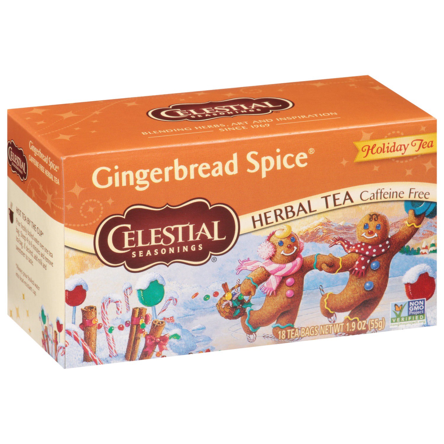 slide 1 of 1, Celestial Seasonings Caffeine Free Holiday Tea Bag Gingerbread Spice Herbal Tea 18 -1.9 oz Bag, 20 ct