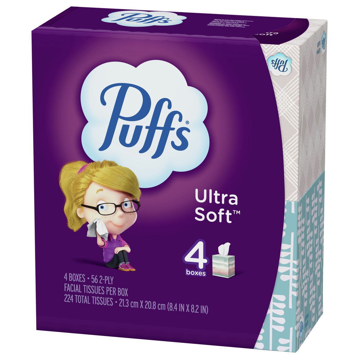 slide 5 of 5, Puffs Ultra Soft Facial Tissues, 4 Cubes, 56 Facial Tissues Per Box, 4 pk; 56 ct