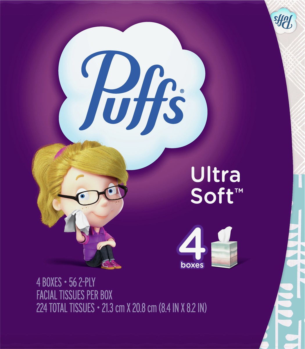 slide 4 of 5, Puffs Ultra Soft Facial Tissues, 4 Cubes, 56 Facial Tissues Per Box, 4 pk; 56 ct