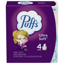 Puffs Ultra Soft Facial Tissues, 4 Cubes, 56 Facial Tissues Per Box