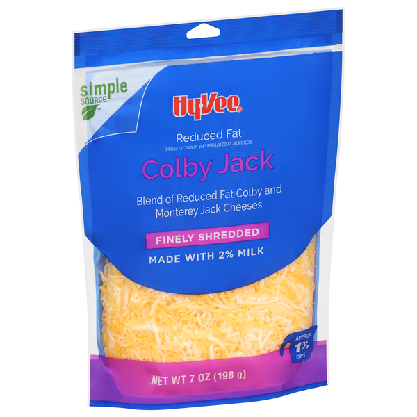 slide 1 of 1, Hy-vee Colby Jack Blend Of Reduced Fat Colby And Monterey Jack Finely Shredded Cheeses, 7 oz