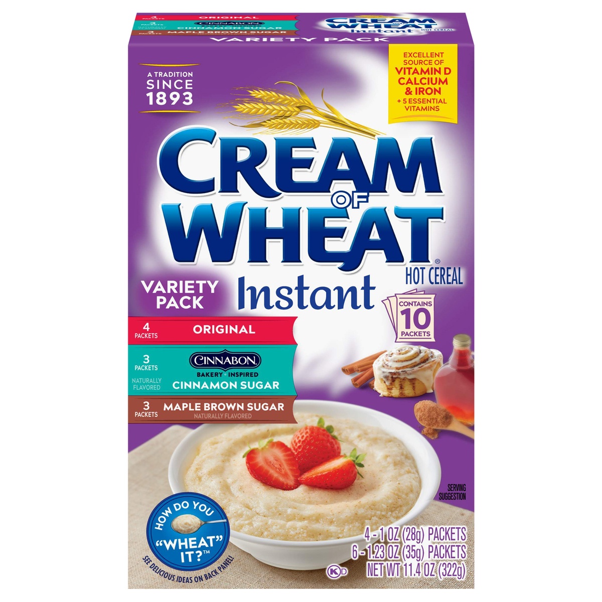 Cream of Wheat Hot Cereal, Maple Brown Sugar, Instant 10 Ea