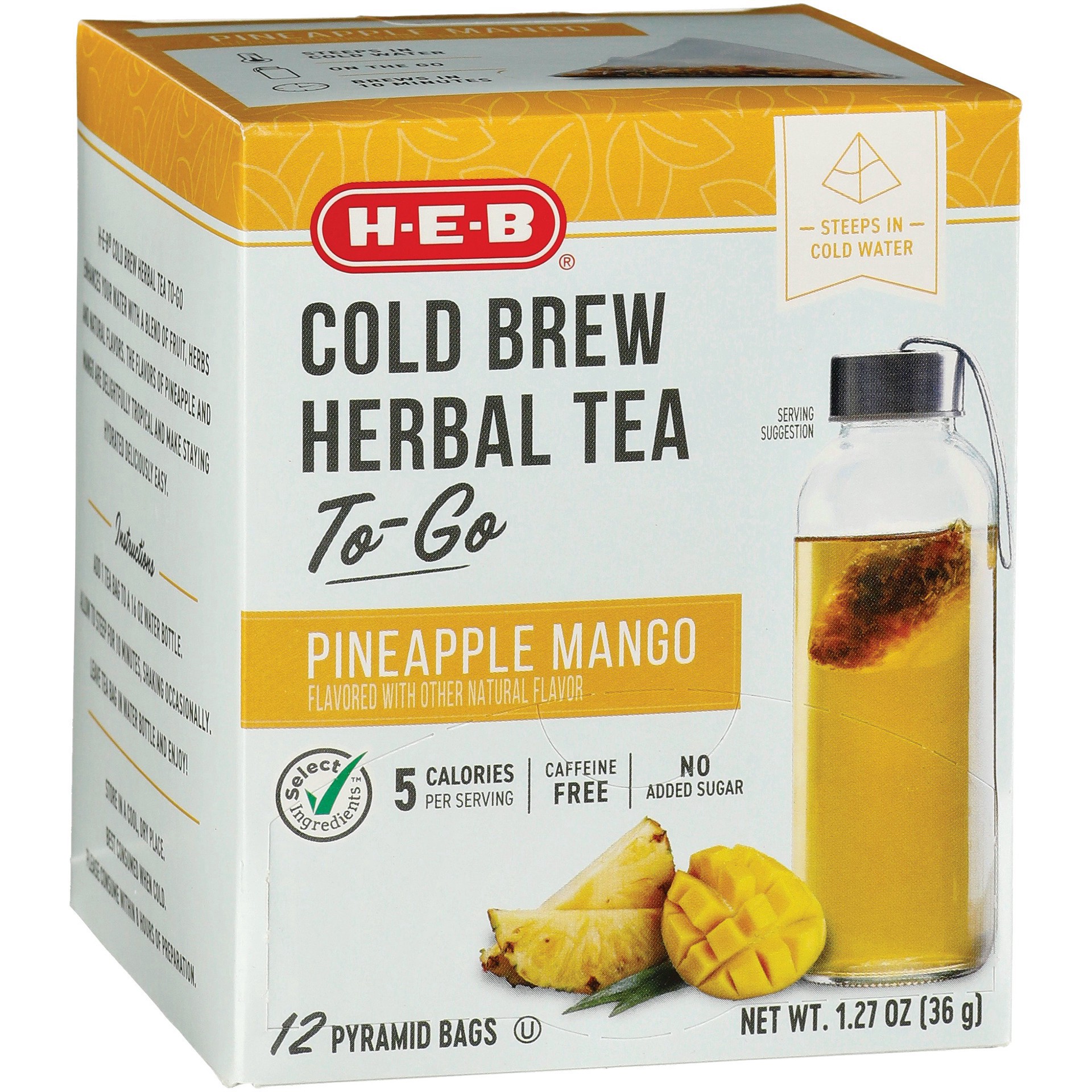 slide 1 of 1, H-E-B Select Ingredients Pineapple Mango Cold Brew Herbal Tea Bags - 12 ct, 12 ct