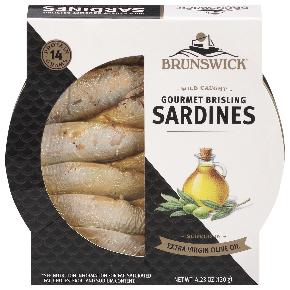 slide 1 of 9, Brunswick Mediterranean Style Wild Caught Gourmet Brisling Sardines In Olive Oil Can, 4.23 oz