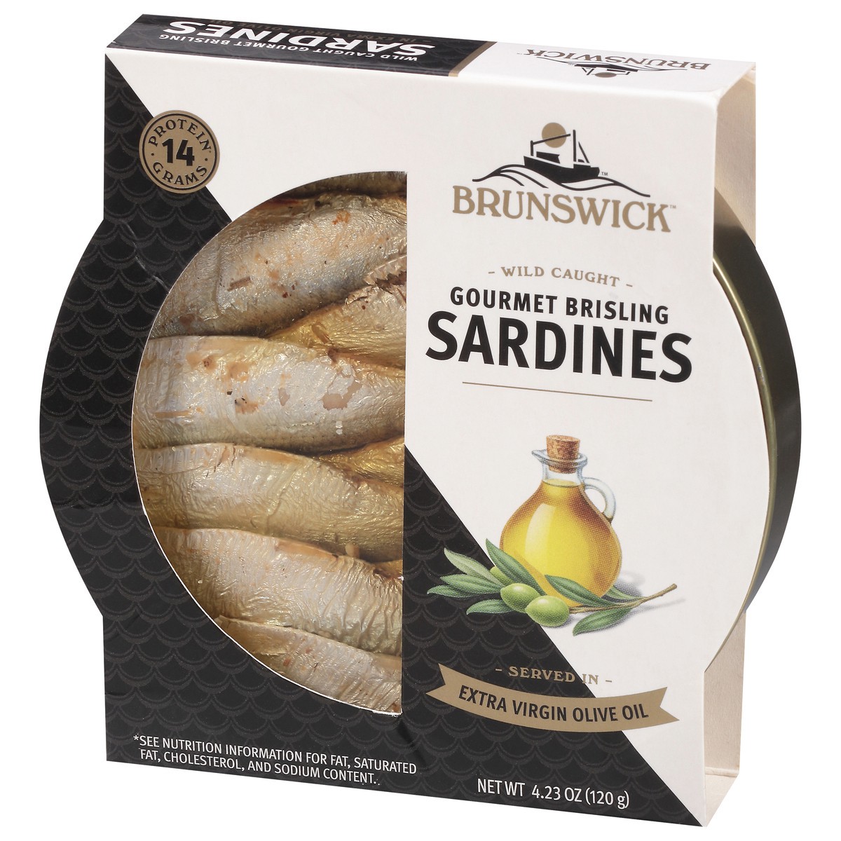 slide 4 of 9, Brunswick Mediterranean Style Wild Caught Gourmet Brisling Sardines In Olive Oil Can, 4.23 oz