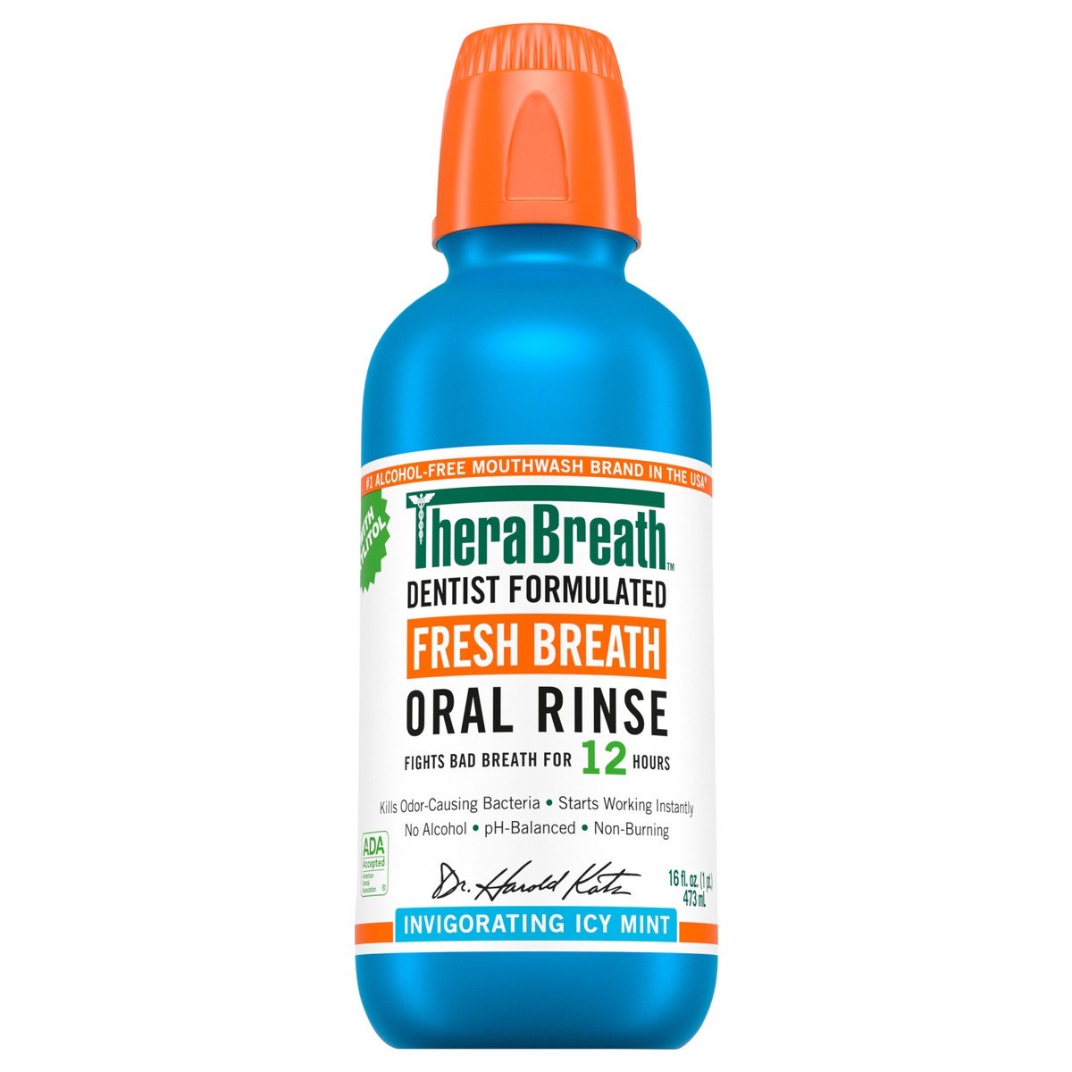 slide 1 of 12, TheraBreath Fresh Breath Mouthwash, Alcohol-Free Oral Rinse, Icy Mint, 16 fl oz, 16 fl oz