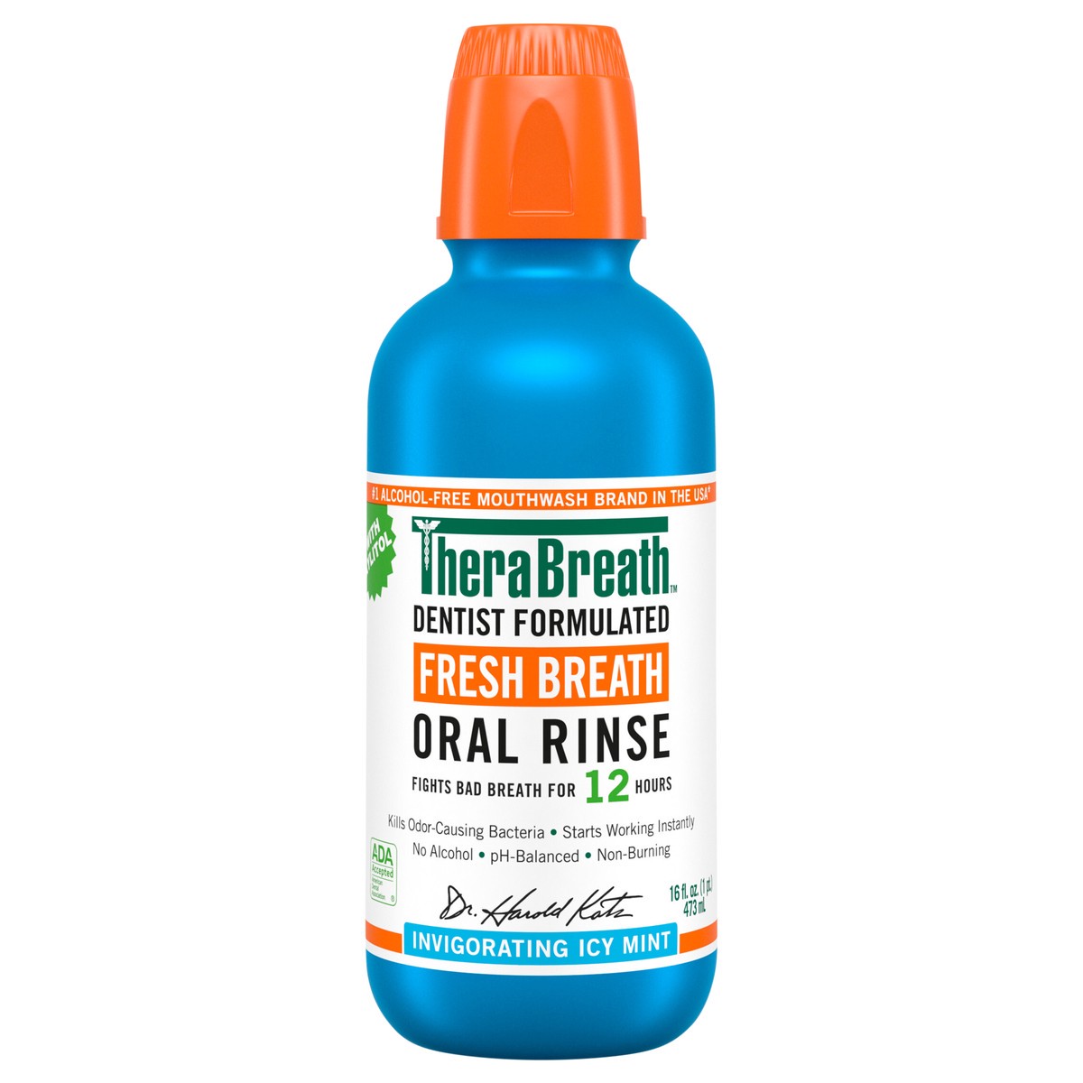 slide 1 of 12, TheraBreath Fresh Breath Mouthwash, Alcohol-Free Oral Rinse, Icy Mint, 16 fl oz, 16 fl oz