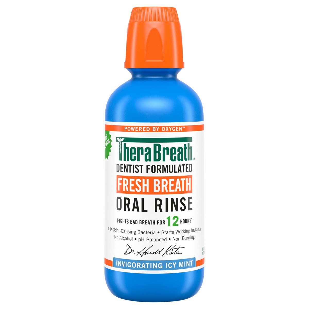 slide 1 of 12, TheraBreath Fresh Breath Mouthwash, Icy Mint, Alcohol-Free, 16 fl oz, 16 fl oz