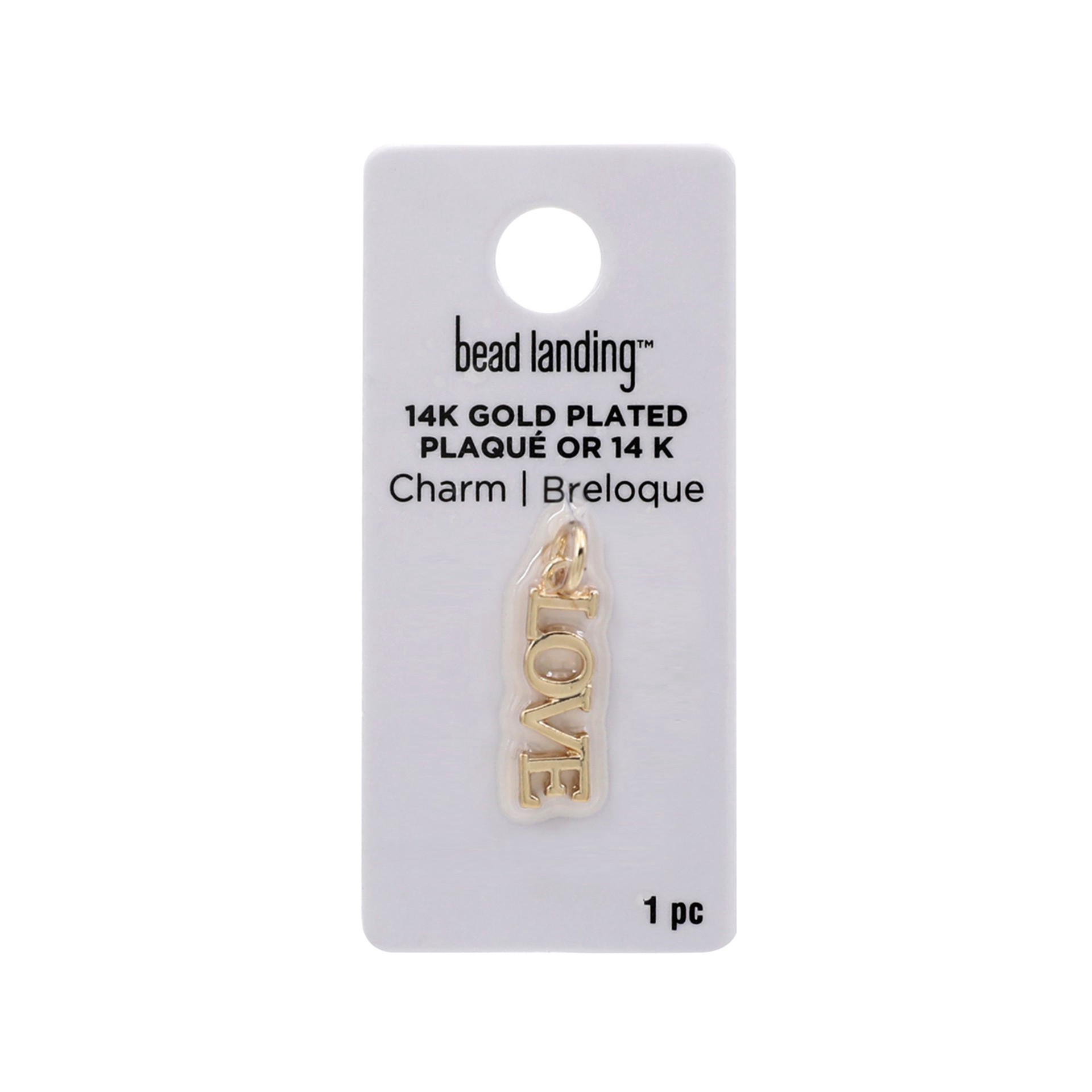 slide 2 of 5, 14k Gold Plated Love Charm By Bead Landing, 0.95 in x 0.23 in x 0.24 in