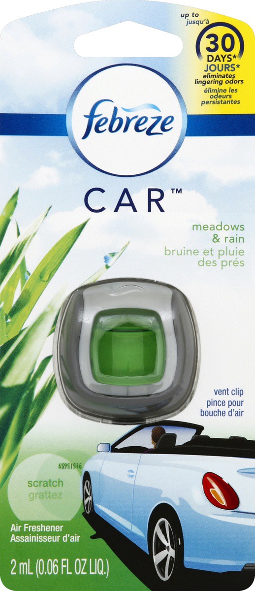 slide 5 of 7, Febreze Meadow Rain Car Vent Clip Air Freshener, 2.2 ml