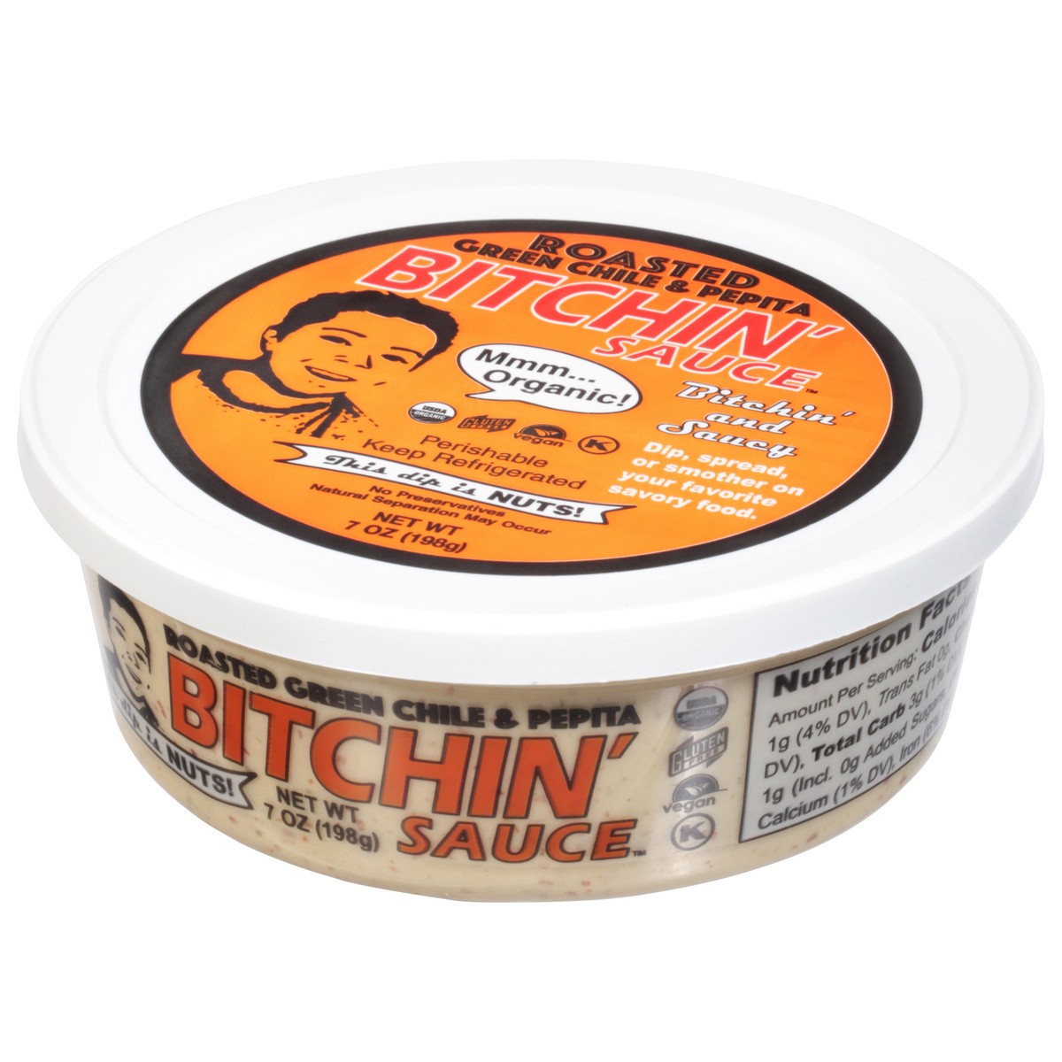 slide 9 of 9, Bitchin' Sauce Roasted Green Chile & Pepita Dip, 7 oz