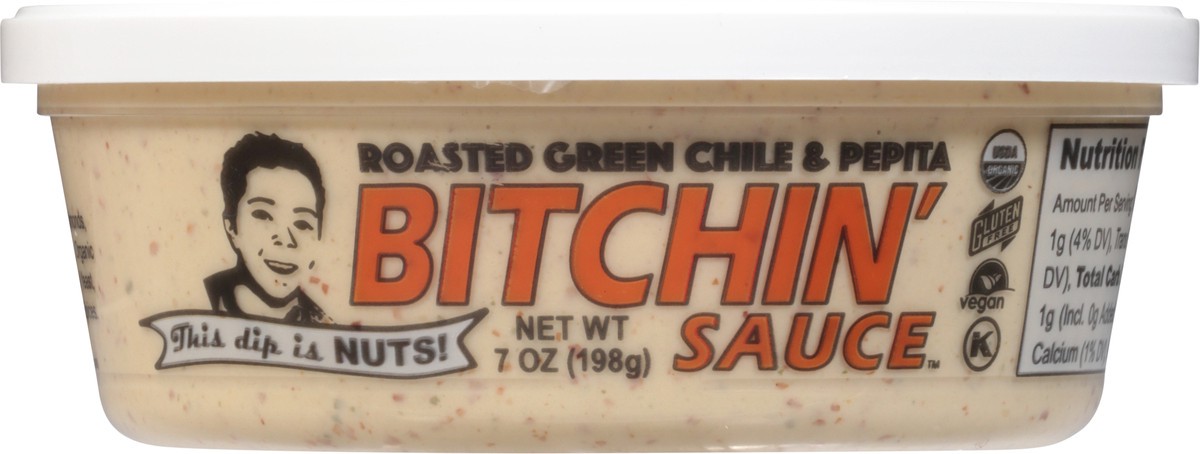 slide 6 of 9, Bitchin' Sauce Roasted Green Chile & Pepita Dip, 7 oz