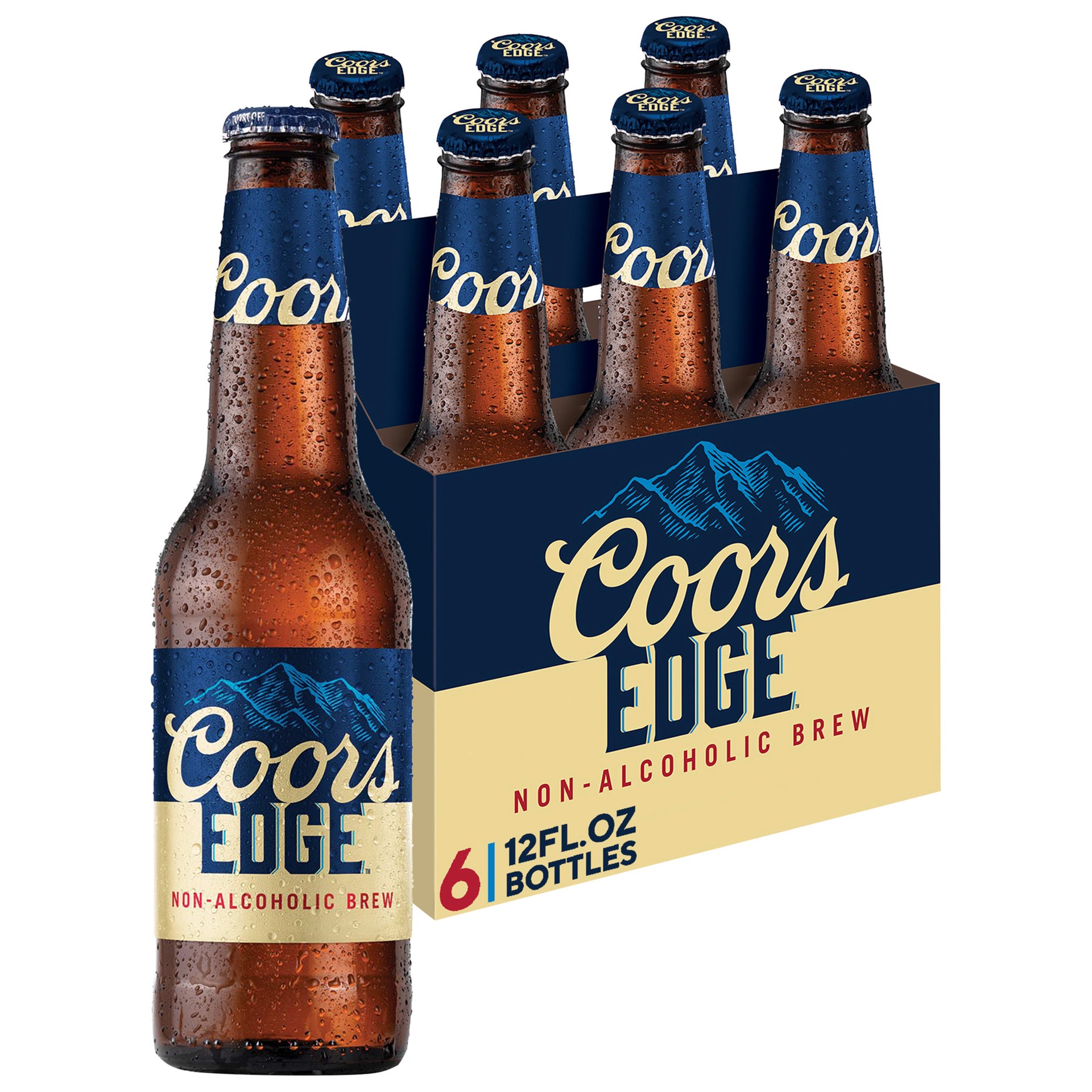 slide 1 of 1, Coors Edge Non-Alcoholic Beer, 6 Pack, 12 fl. oz. Bottles, .5% ABV, 12 fl oz