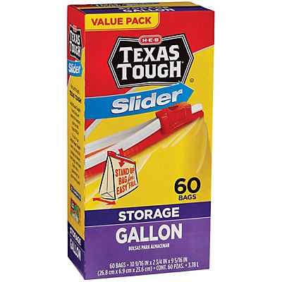 slide 1 of 1, H-E-B Texas Tough Slider Storage Gallon Bags Value Pack, 60 ct