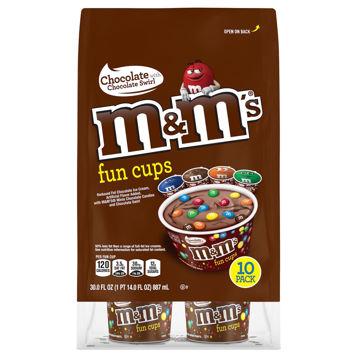 slide 2 of 14, M&M's Chocolate Ice Cream Fudge Swirl Fun Cups with M&M's Milk Chocolate Candy, 10 Ct Pack, 10 ct; 3 fl oz