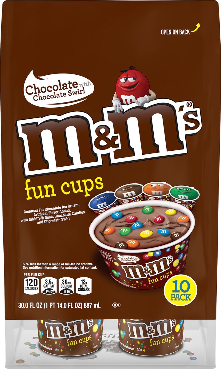 slide 13 of 14, M&M's Chocolate Ice Cream Fudge Swirl Fun Cups with M&M's Milk Chocolate Candy, 10 Ct Pack, 10 ct; 3 fl oz
