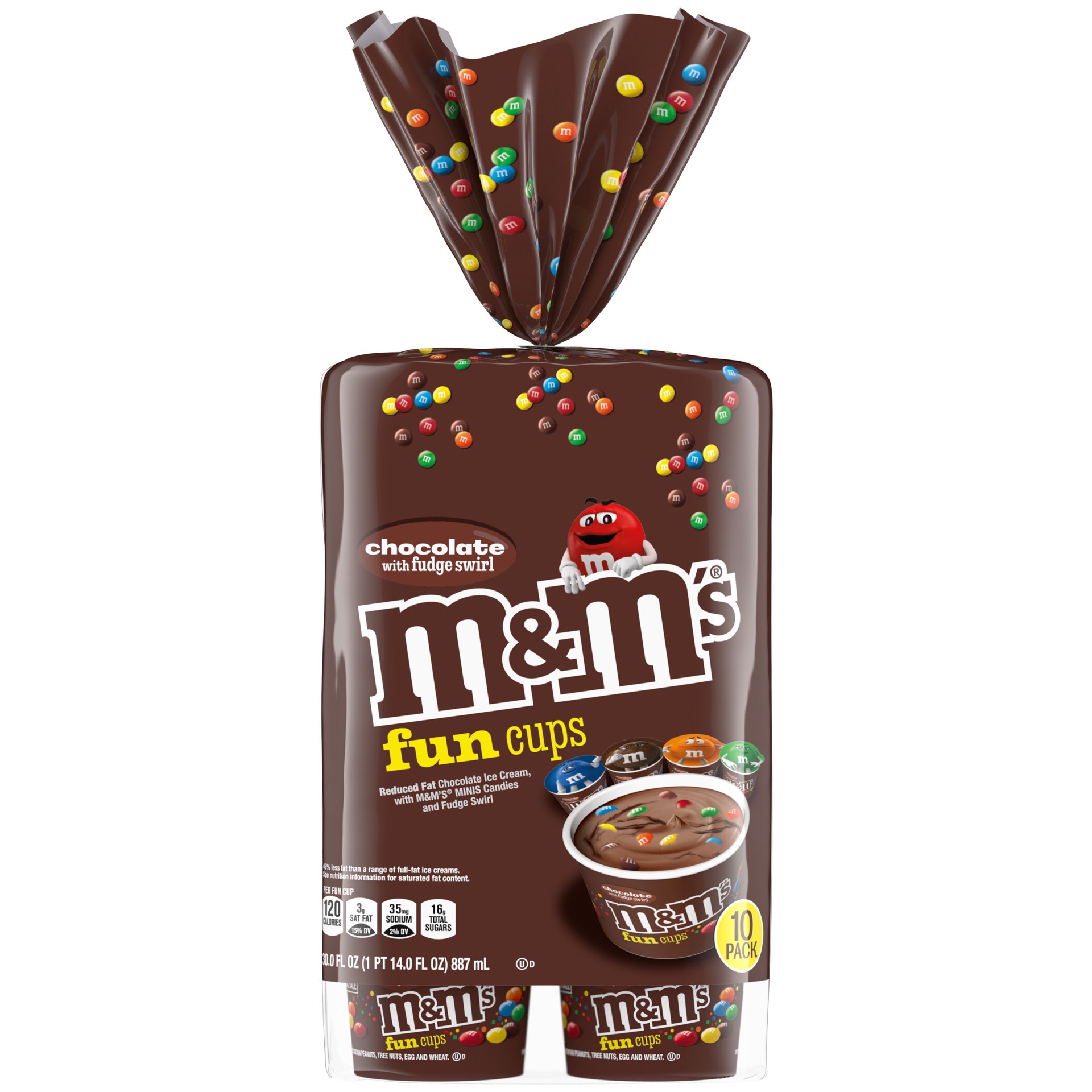 slide 1 of 14, M&M's Chocolate Ice Cream Fudge Swirl Fun Cups with M&M's Milk Chocolate Candy, 10 Ct Pack, 10 ct; 3 fl oz