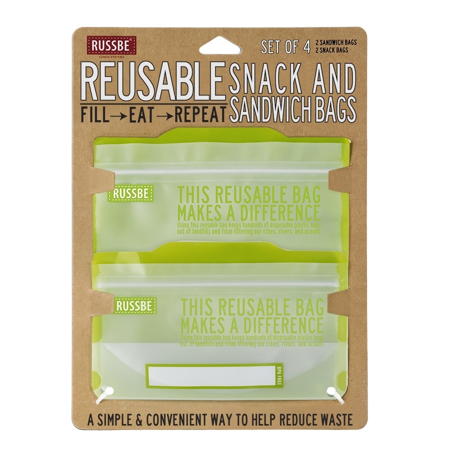 slide 1 of 1, Russbe Green Reusable Sandwich And Snack Bags, 4 ct