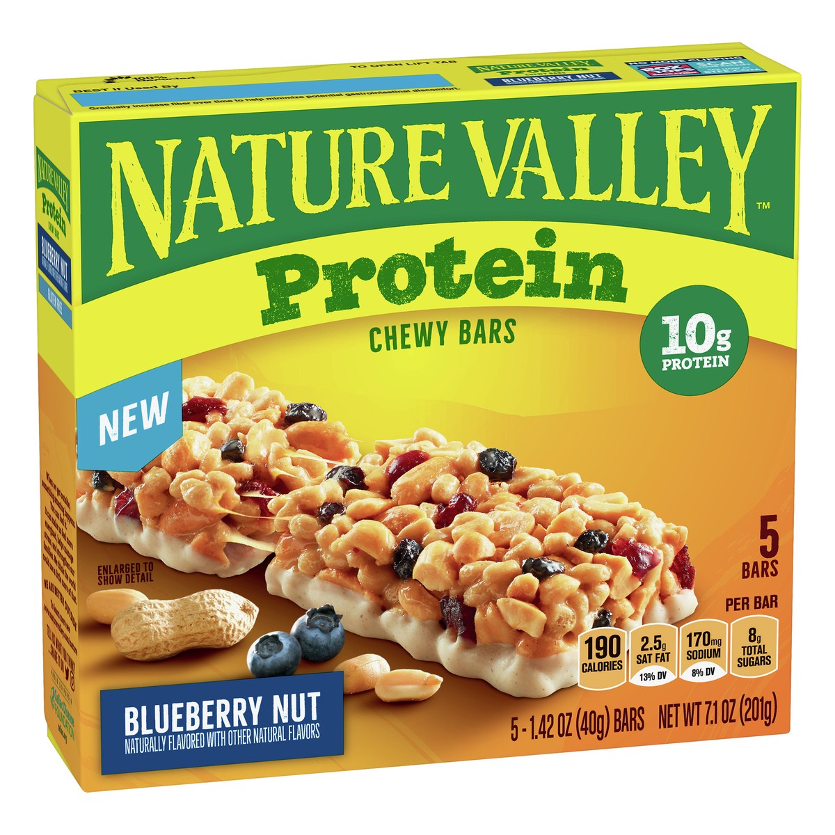 slide 2 of 9, Nature Valley Protein Granola Bars, Blueberry Nut, Chewy Snack Bars, 5 Bars, 7.1 OZ, 5 ct; 1.42 oz