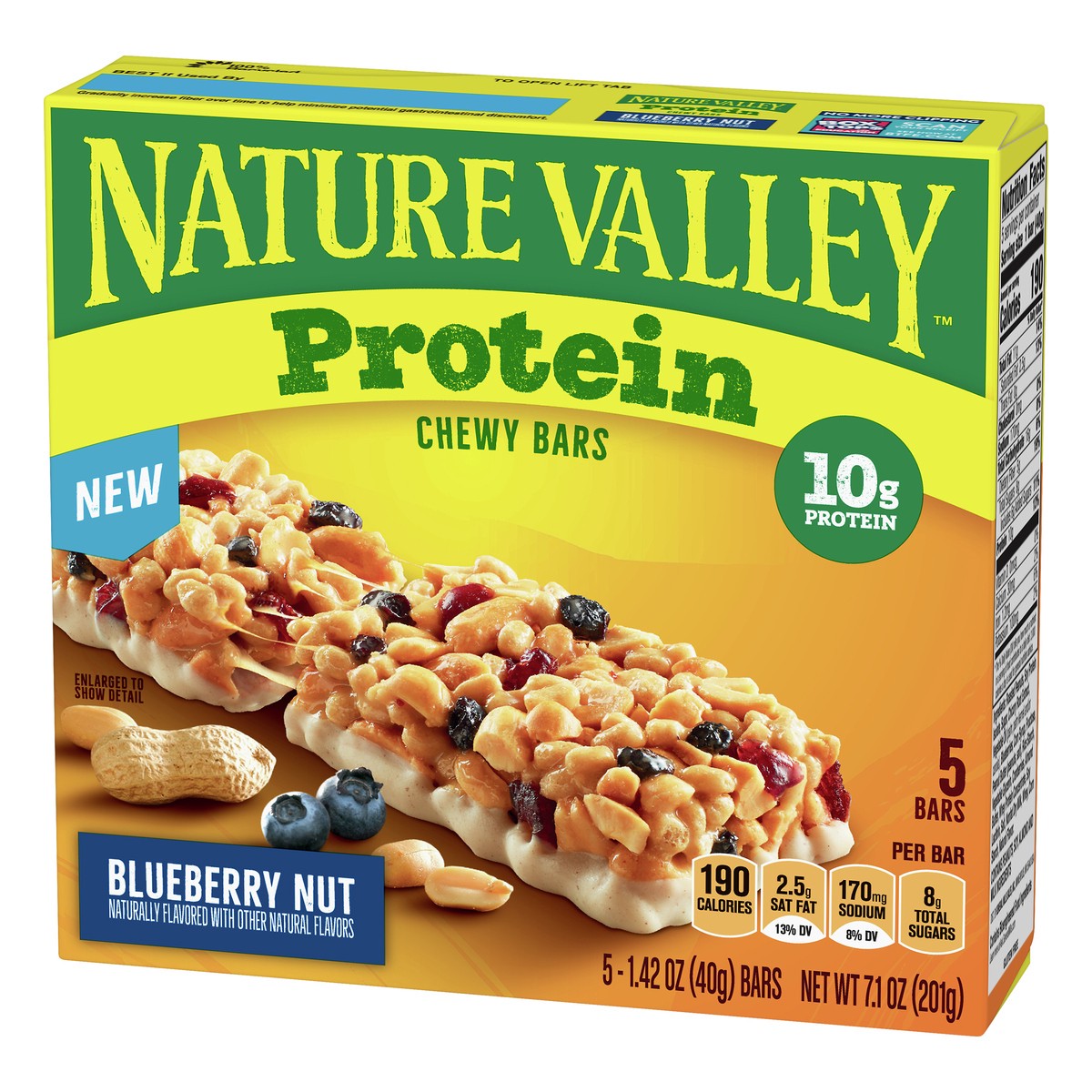 slide 6 of 9, Nature Valley Protein Granola Bars, Blueberry Nut, Chewy Snack Bars, 5 Bars, 7.1 OZ, 5 ct; 1.42 oz