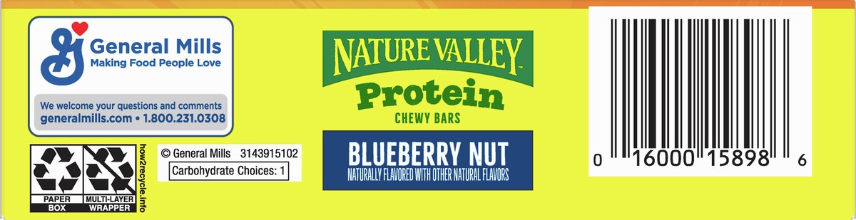 slide 9 of 9, Nature Valley Protein Granola Bars, Blueberry Nut, Chewy Snack Bars, 5 Bars, 7.1 OZ, 5 ct; 1.42 oz