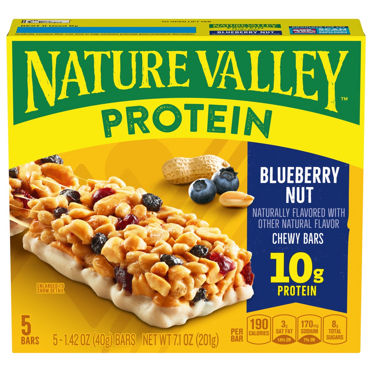 slide 1 of 9, Nature Valley Protein Granola Bars, Blueberry Nut, Chewy Snack Bars, 5 Bars, 7.1 OZ, 5 ct; 1.42 oz