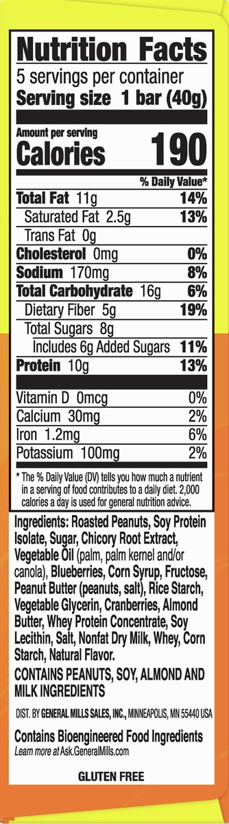 slide 8 of 9, Nature Valley Protein Granola Bars, Blueberry Nut, Chewy Snack Bars, 5 Bars, 7.1 OZ, 5 ct; 1.42 oz