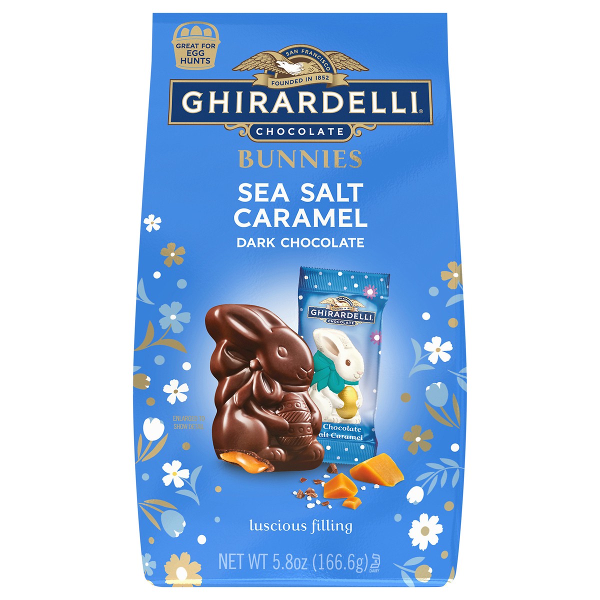 slide 1 of 15, GHIRARDELLI Sea Salt Caramel Dark Chocolate Bunnies, 5.8 oz Bag, 5.8 oz