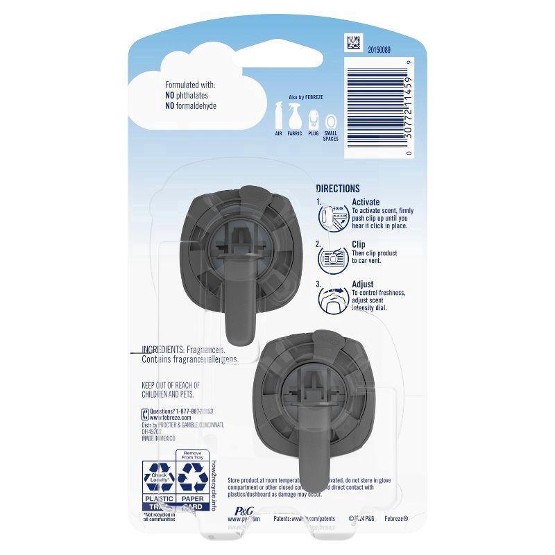 slide 11 of 14, Febreze Car Odor-Fighting Car Freshener Vent Clip Soothe & Restore Scent, 0.13oz, 2 count, 2 ct