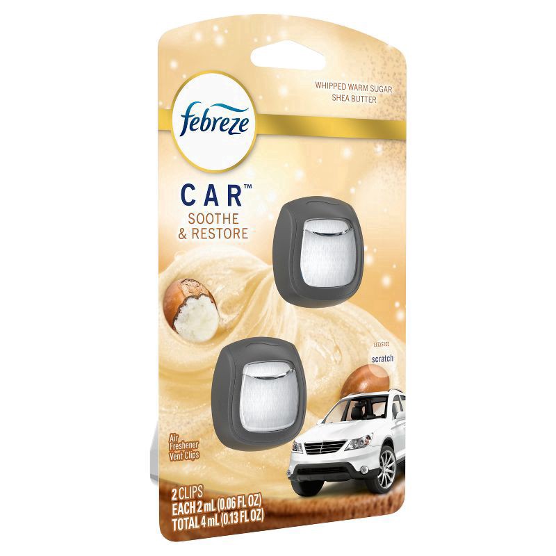 slide 3 of 14, Febreze Car Odor-Fighting Car Freshener Vent Clip Soothe & Restore Scent, 0.13oz, 2 count, 2 ct