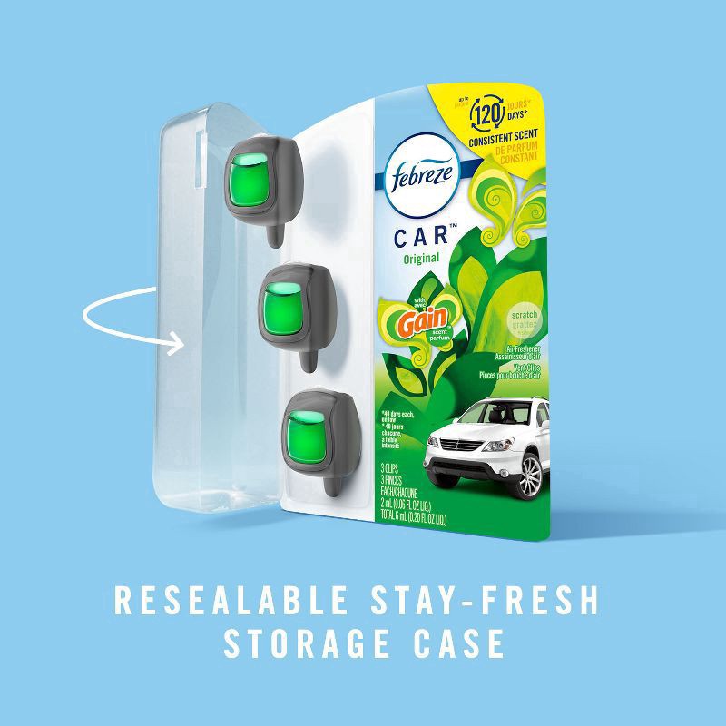 slide 12 of 14, Febreze Car Odor-Fighting Car Freshener Vent Clip Soothe & Restore Scent, 0.13oz, 2 count, 2 ct