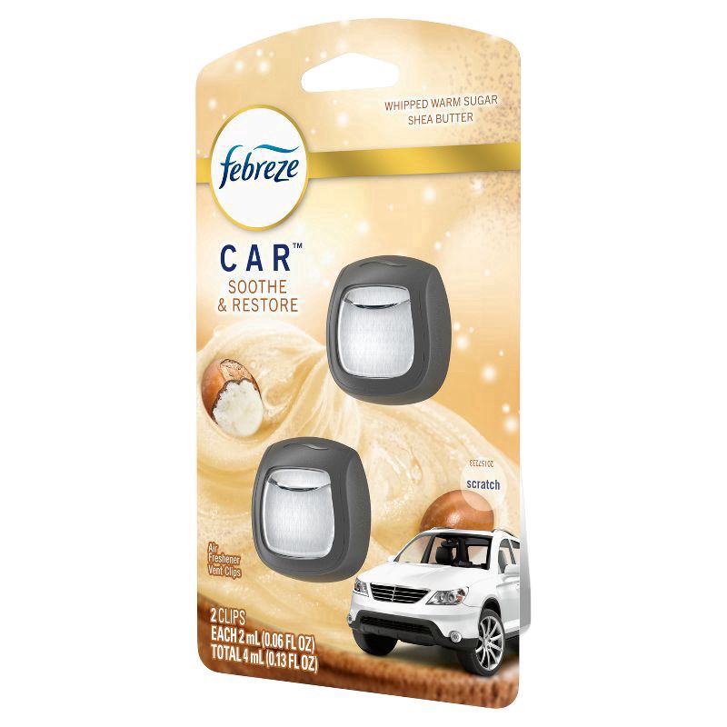 slide 10 of 14, Febreze Car Odor-Fighting Car Freshener Vent Clip Soothe & Restore Scent, 0.13oz, 2 count, 2 ct