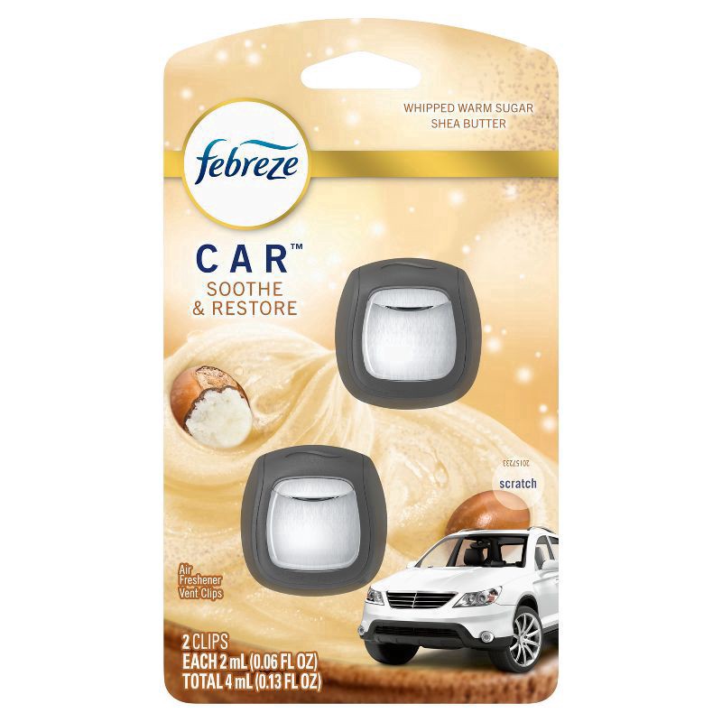 slide 5 of 14, Febreze Car Odor-Fighting Car Freshener Vent Clip Soothe & Restore Scent, 0.13oz, 2 count, 2 ct