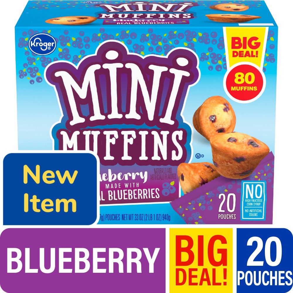 slide 1 of 1, Kroger® Blueberry Mini Muffins BIG DEAL!, 20 ct; 1.65 oz