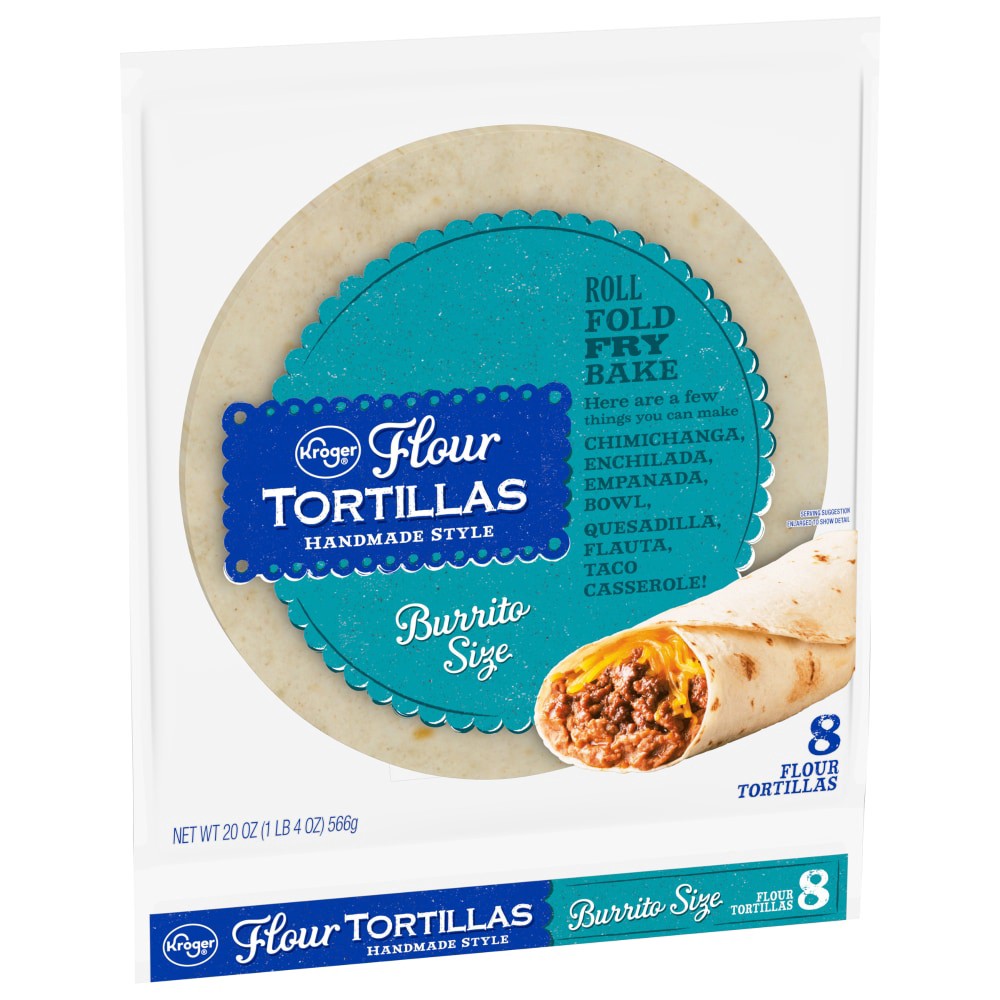 slide 1 of 4, Kroger Burrito Size Flour Tortillas 8 Count, 20 oz