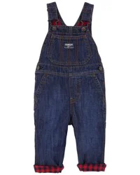 Oshkosh Baby Buffalo Plaid-Lined Overalls Dark Wash 3M