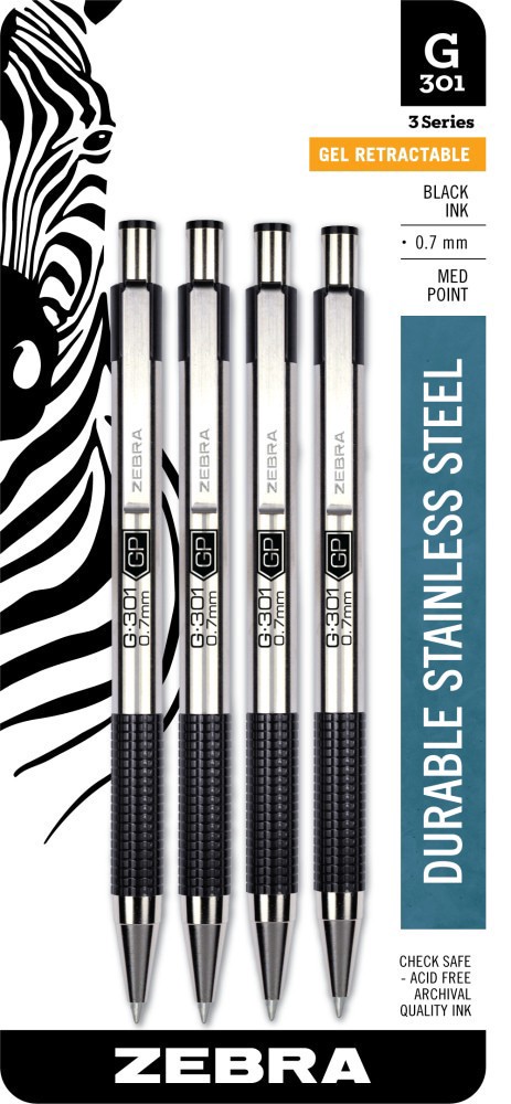 slide 1 of 1, Zebra G-301 Retractable Gel Pen - Black, 4 ct