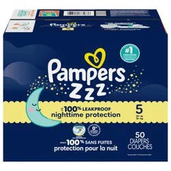 Pampers ZZZ Overnight Diapers, Size 5 (27+ lbs), 50 Count, Nighttime Protection Disposable Baby Diaper