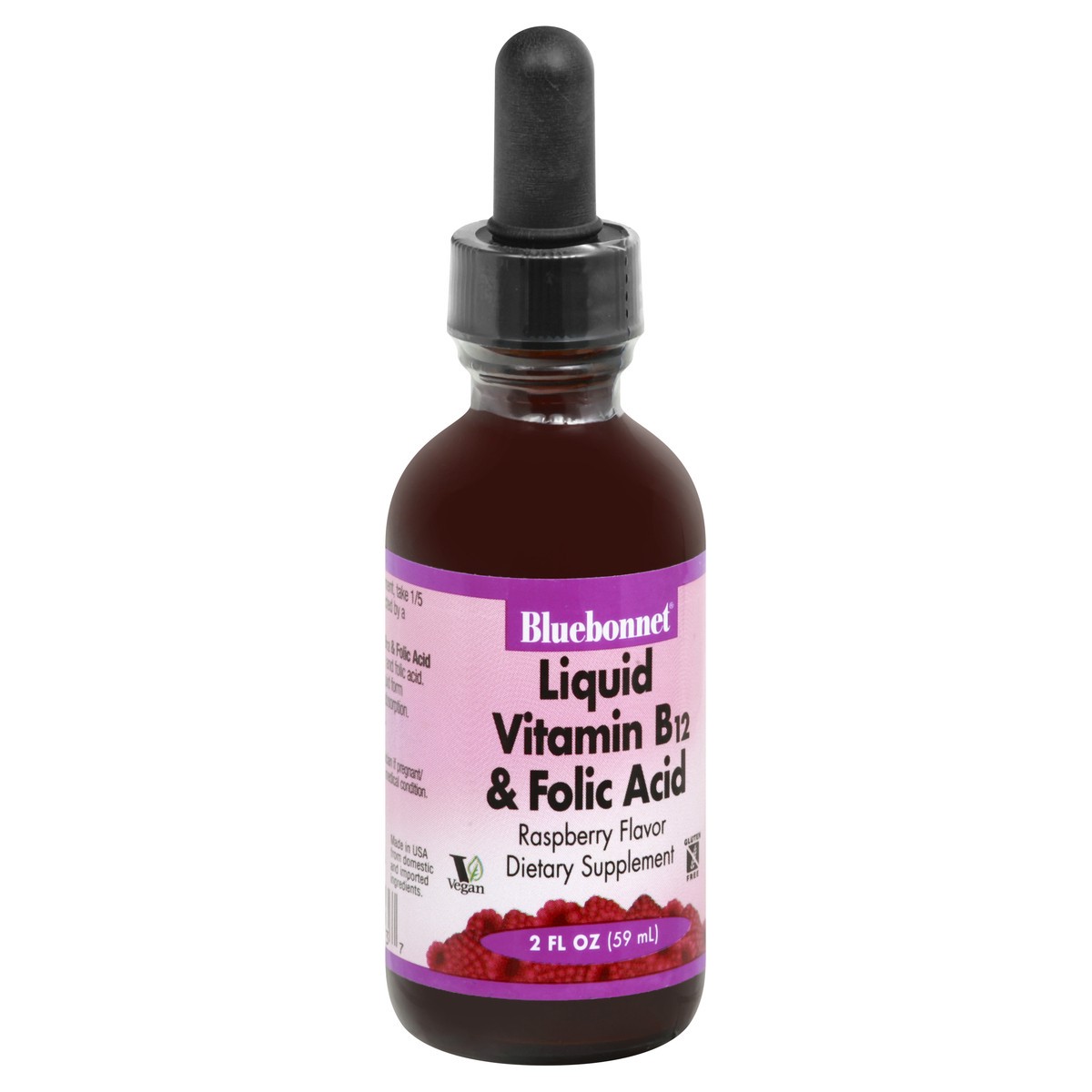 slide 9 of 9, Bluebonnet Nutrition Liquid Raspberry Flavor Vitamin B12 & Folic Acid 2 oz, 2 oz