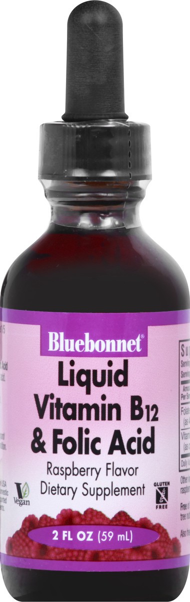 slide 1 of 9, Bluebonnet Nutrition Liquid Raspberry Flavor Vitamin B12 & Folic Acid 2 oz, 2 oz