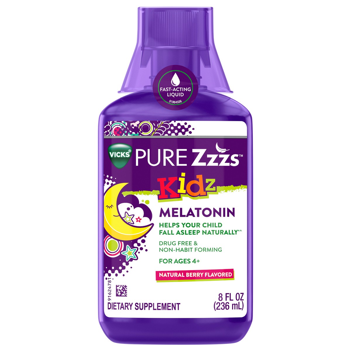 slide 4 of 11, VICKS PURE Zzzs Kidz, Liquid Melatonin Sleep Aid for Kids and Children, Helps Your Child Fall Asleep Naturally, Low Dose Melatonin, Berry Flavored, 8oz, 8 fl oz