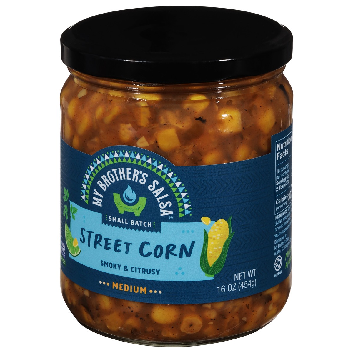 slide 10 of 13, My Brother's Salsa Medium Small Batch Street Corn - 16 oz, 16 oz