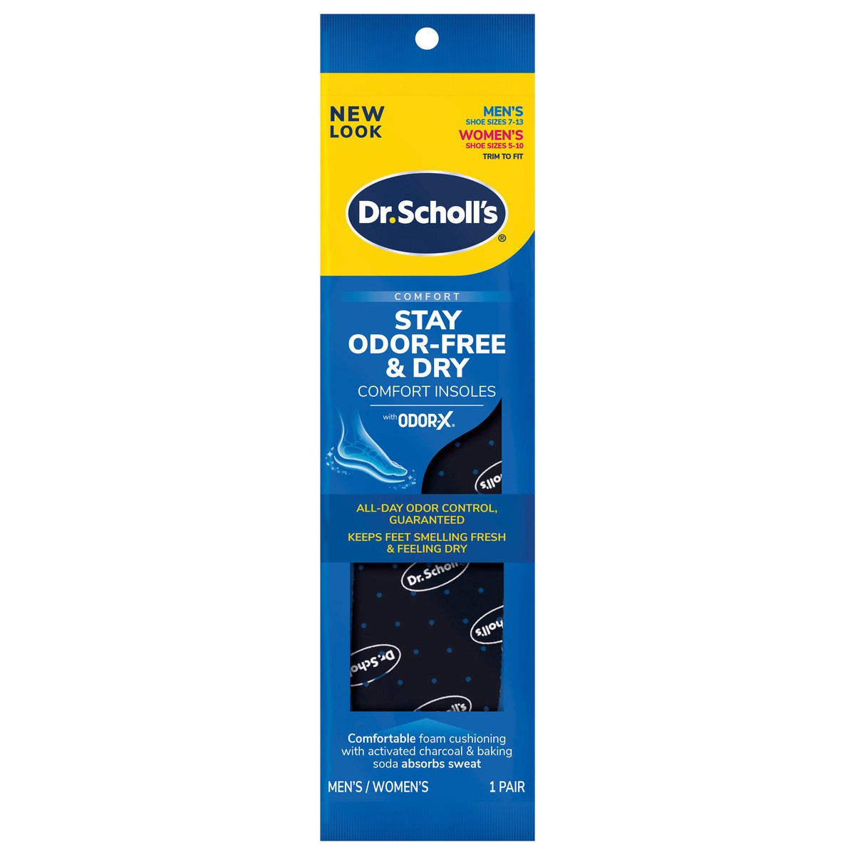 slide 1 of 3, Dr. Scholl's Stay Odor-Free & Dry Comfort Insoles with Odor-X - 1 Pair, Full Length Trim to Fit Men's Shoe Sizes (7-13) and Women's Shoe Sizes (5-10), 1 pair