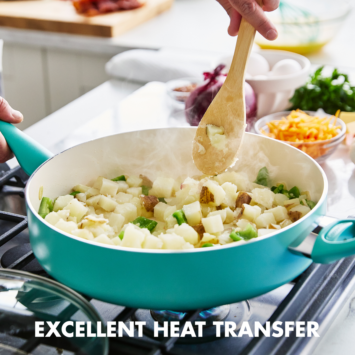 slide 17 of 29, GreenPan Rio Collection Ceramic Nonstick Saute Pan with Lid - Turquoise, 5 qt