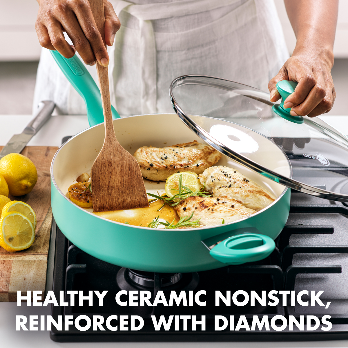 slide 21 of 29, GreenPan Rio Collection Ceramic Nonstick Saute Pan with Lid - Turquoise, 5 qt