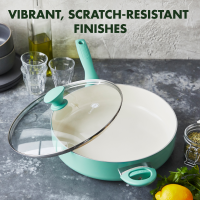 slide 7 of 29, GreenPan Rio Collection Ceramic Nonstick Saute Pan with Lid - Turquoise, 5 qt