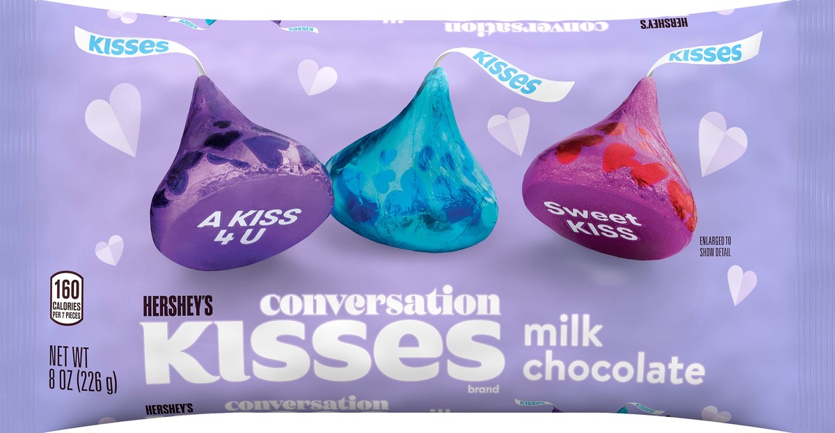 slide 1 of 5, Kisses Conversation Milk Chocolate 8 oz, 8 oz