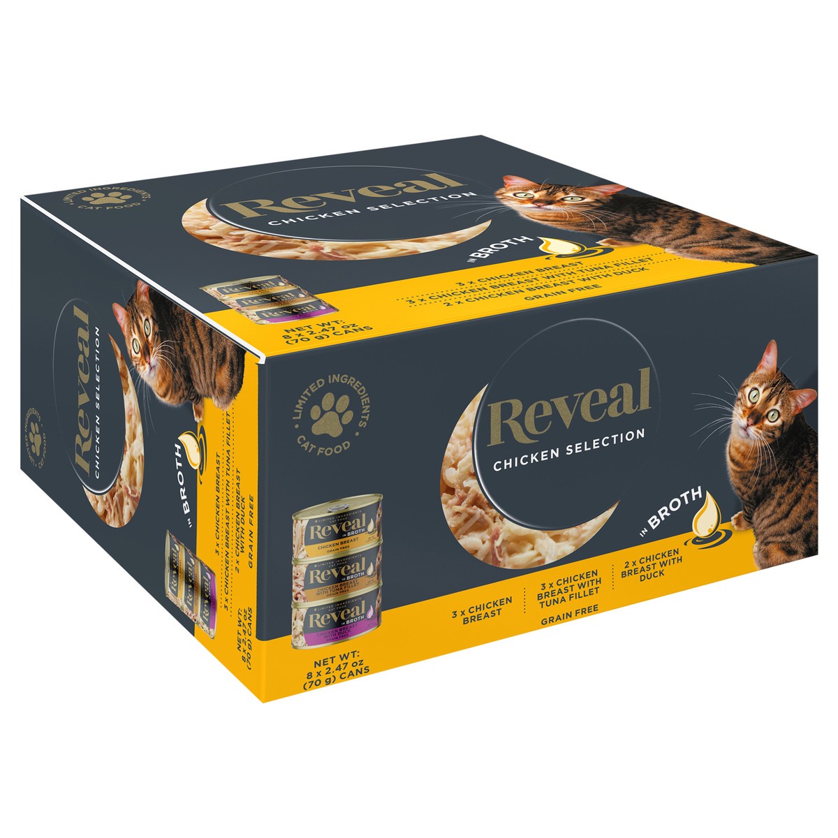 slide 12 of 12, Reveal Natural Wet Cat Food Chicken Selection in Broth 8 x 2.47oz Cans, 8 ct