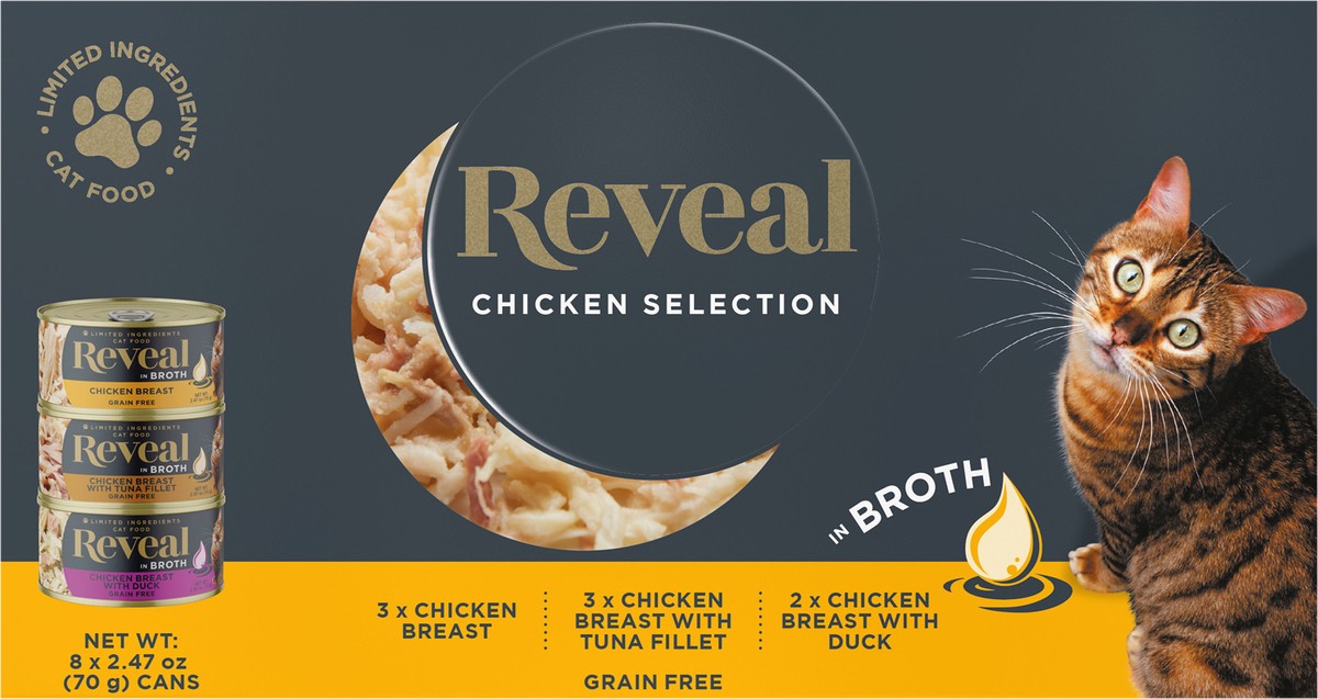 slide 9 of 12, Reveal Natural Wet Cat Food Chicken Selection in Broth 8 x 2.47oz Cans, 8 ct
