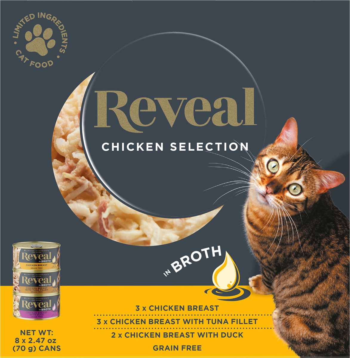 slide 4 of 12, Reveal Natural Wet Cat Food Chicken Selection in Broth 8 x 2.47oz Cans, 8 ct